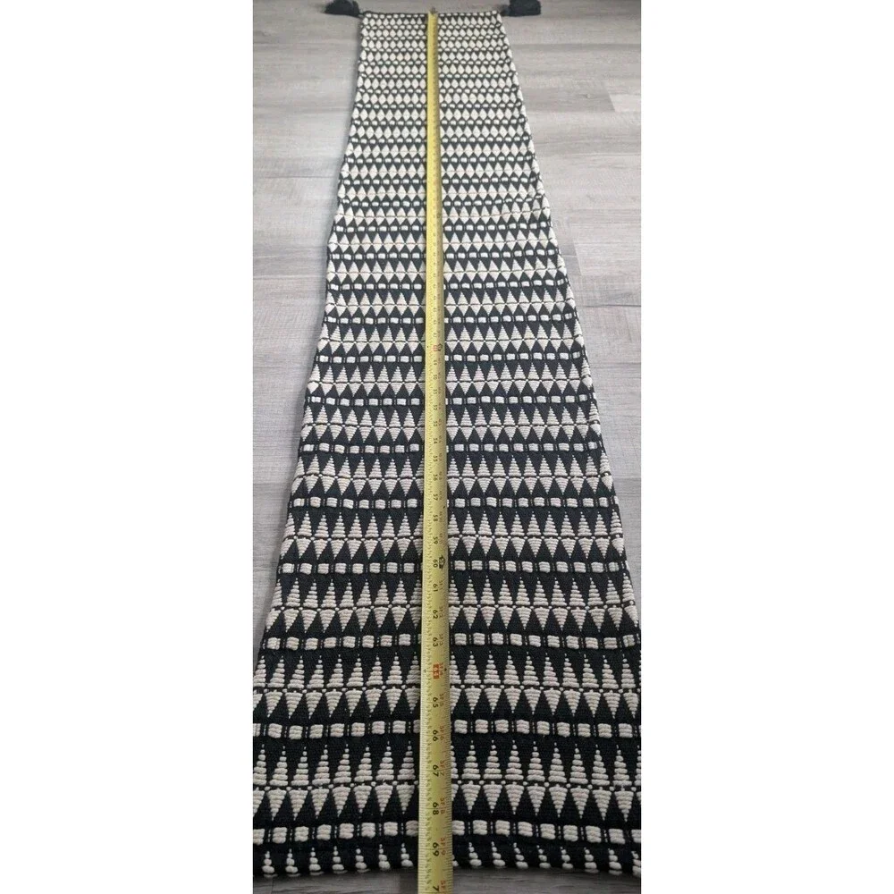 Pier 1 Table Runner Woven Black White Cream Tree Geometric 69.6